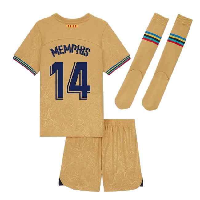 2022-2023 Barcelona Little Boys Away Kit (MEMPHIS 14)-SoccerKits Hub | Buy Soccer Jerseys Online